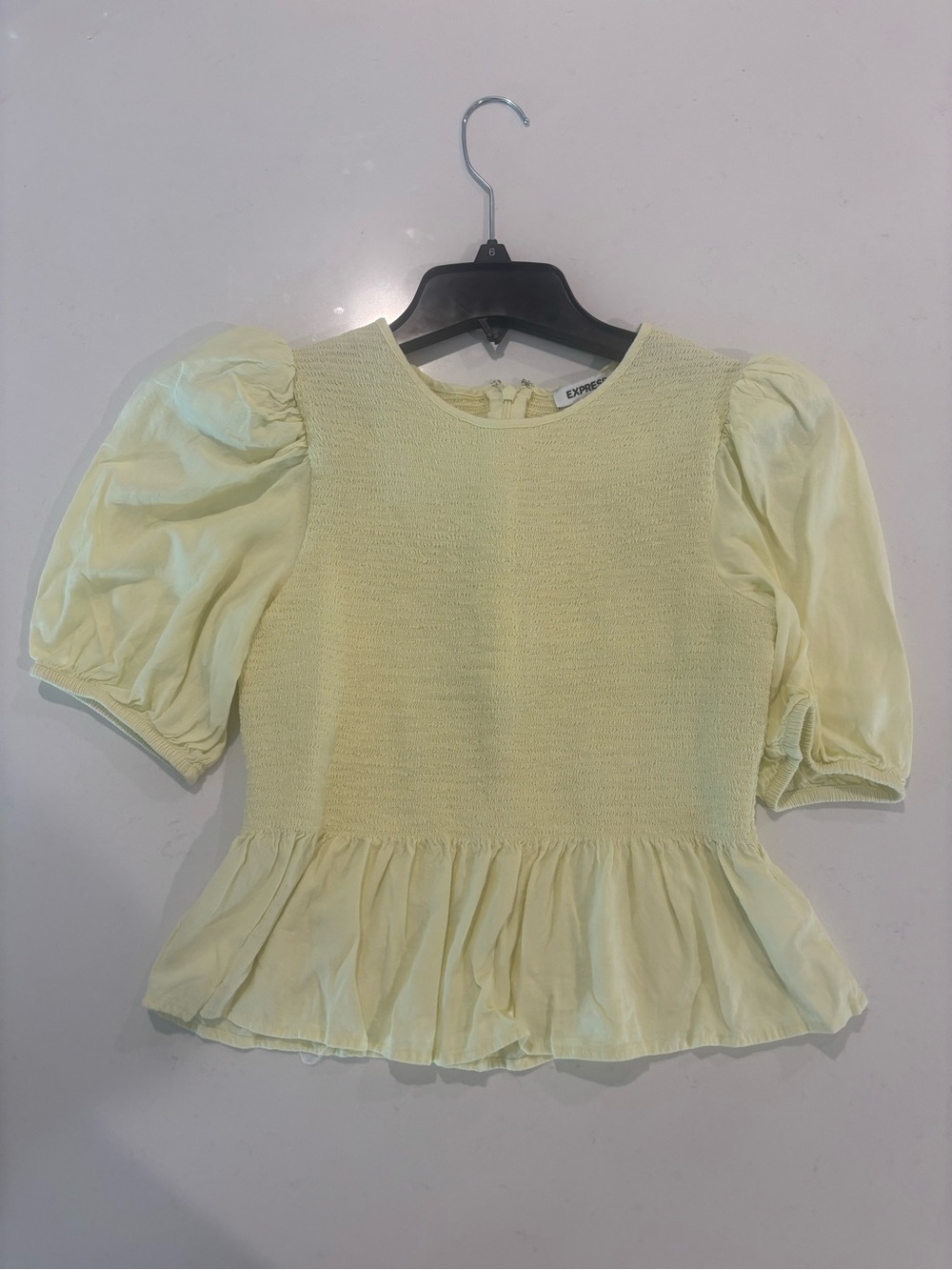 Express Pale Yellow Smocked Peplum Top
